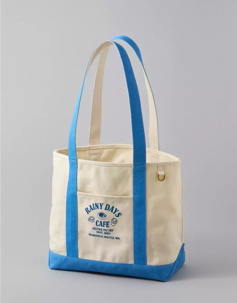 American Eagle AE Cotton Canvas Rainy Day Cafe Tote Bag