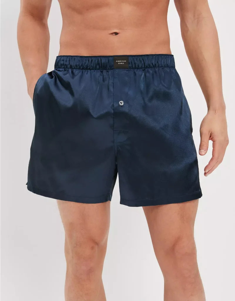 American Eagle AEO Men's Solid Satin Pocket Boxer Short