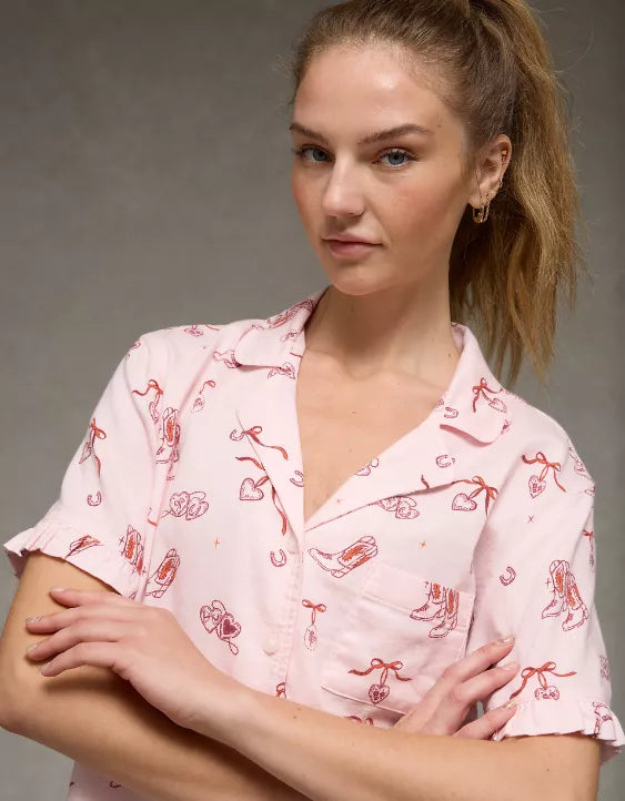 American Eagle AE Ruffled Flannel PJ Set