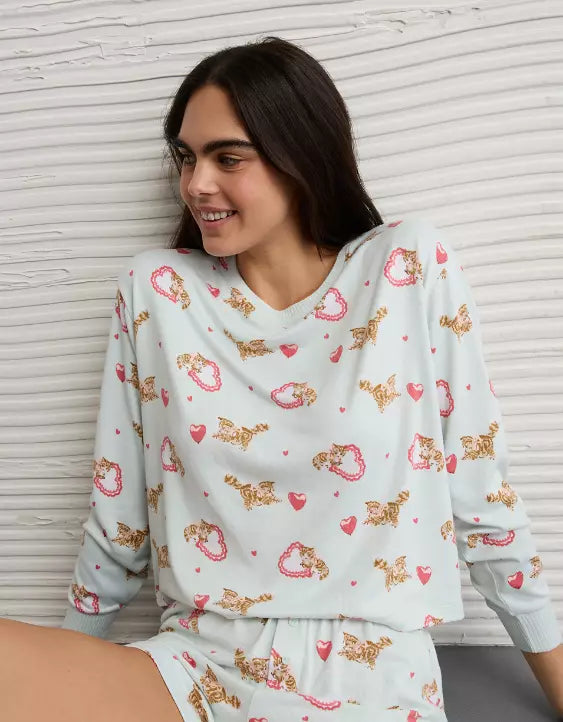 American Eagle AE Luxe Plush Kitten PJ Set