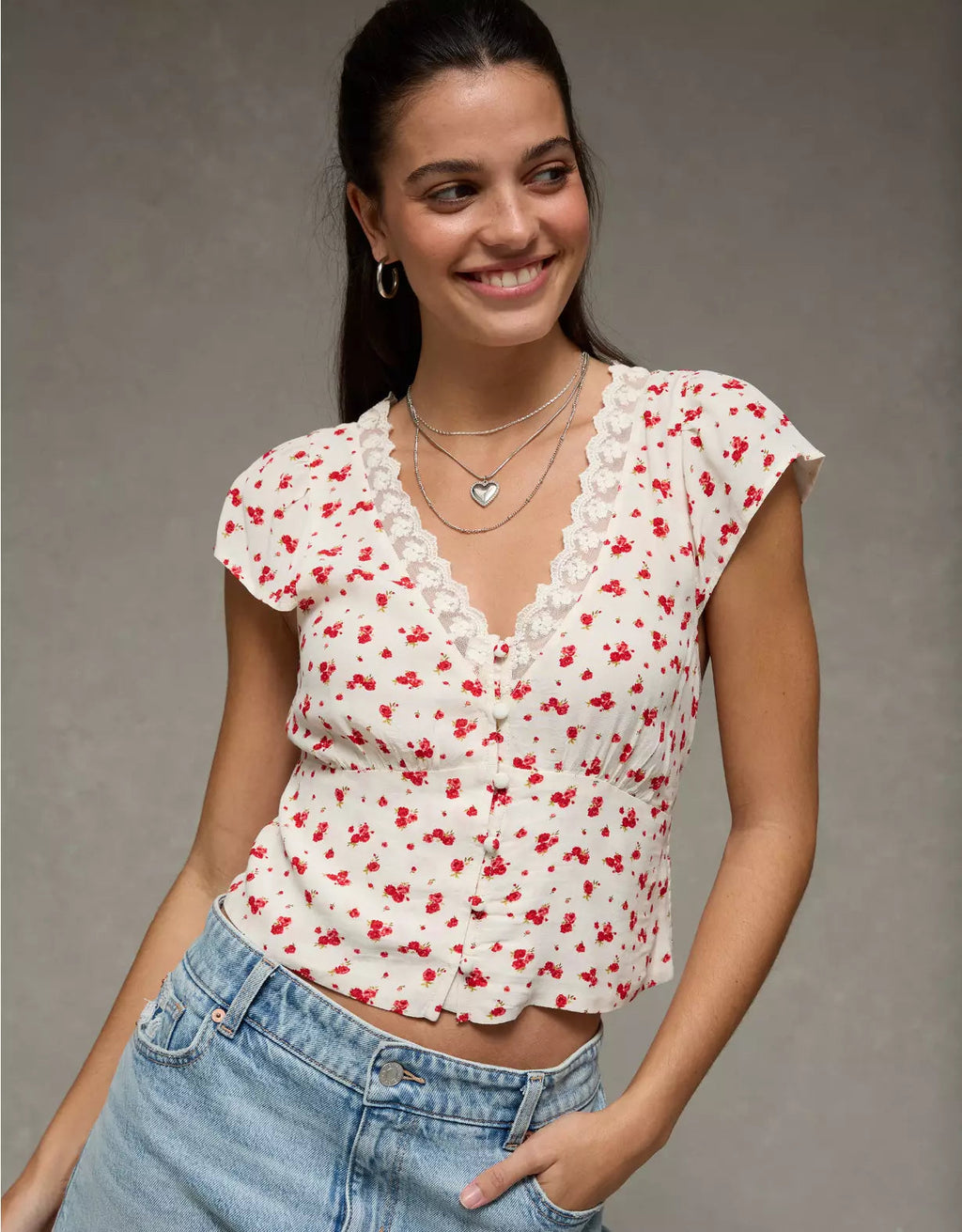 American Eagle AE Lace Trim Blouse