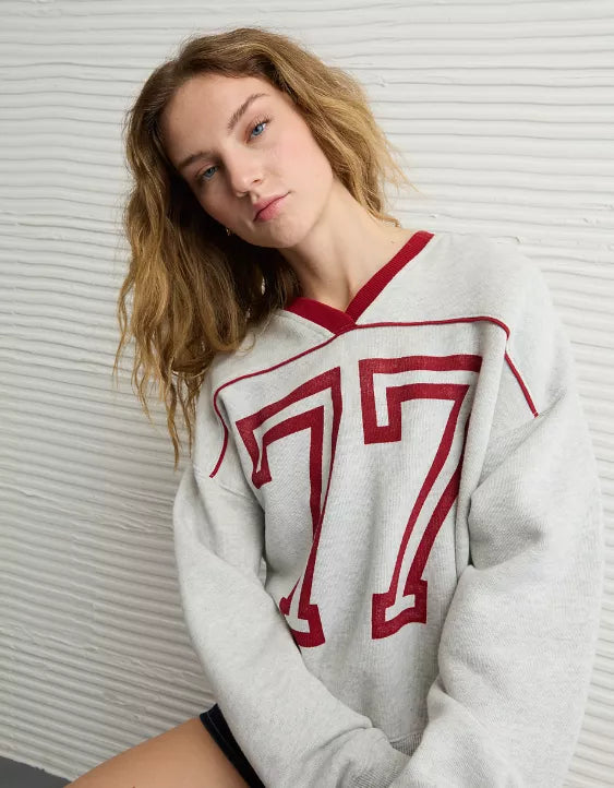 American Eagle AE Varsity Graphic V-Neck Sweatshirt